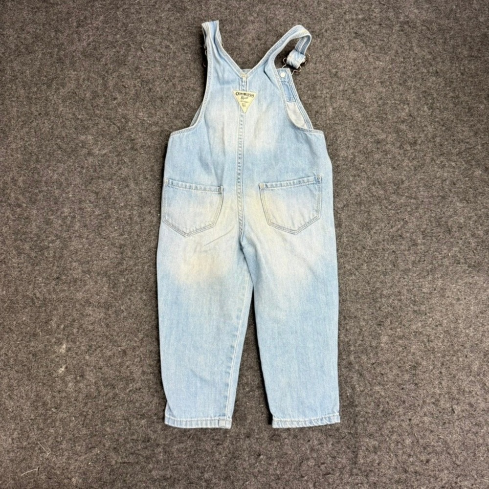 OshKosh B'gosh Light Wash Denim Overalls with Floral Embroidery Size 2T - Picture 3 of 6